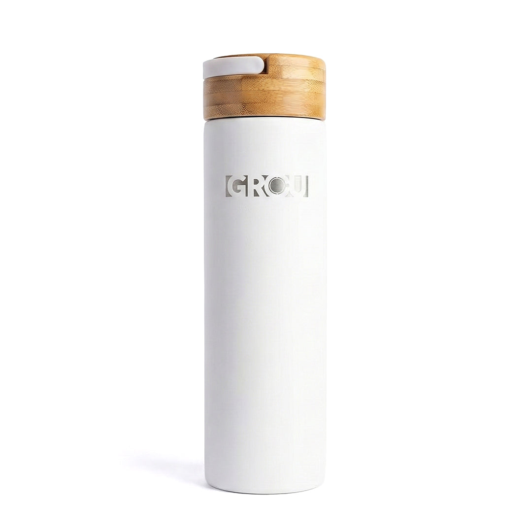 White Water Bottle 20oz - Wooden Cap Stainless Steel