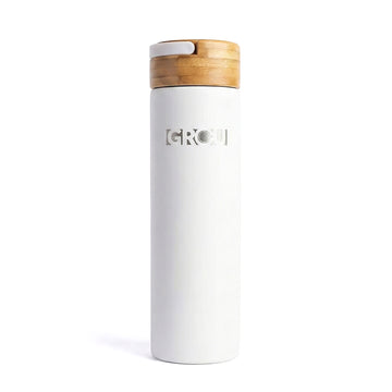 White Water Bottle 20oz - Wooden Cap Stainless Steel